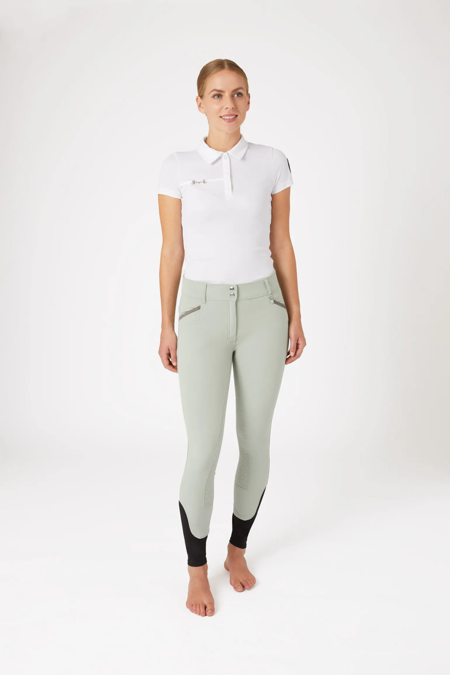 Horze Ridebukser, lommer med mikrokrystaller, høyt liv, helforsterket med silikon, dame