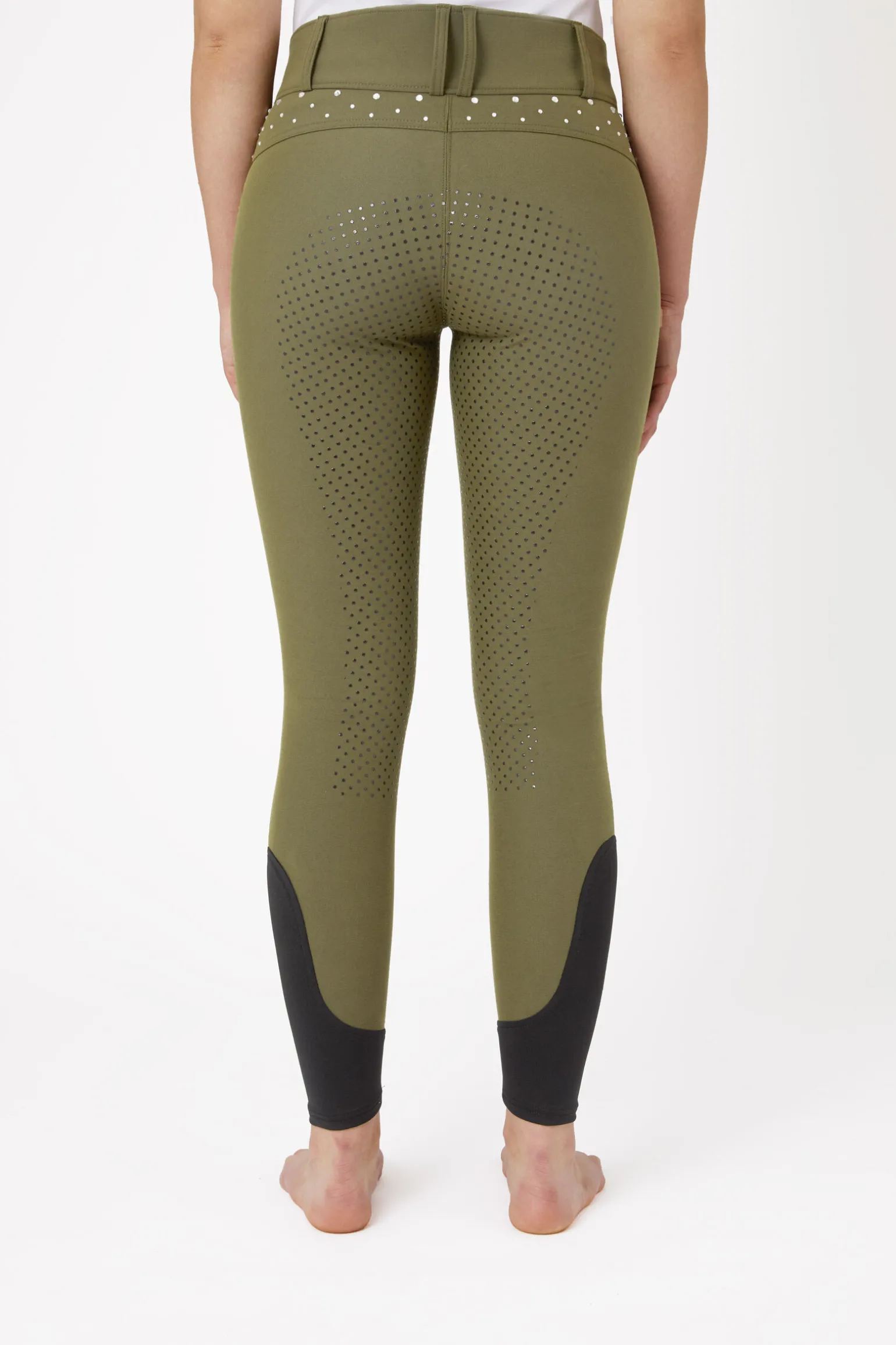 Horze ridebukser med full grip, høyt liv og krystaller til dame