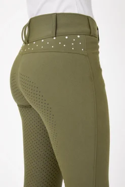 Horze ridebukser med full grip, høyt liv og krystaller til dame